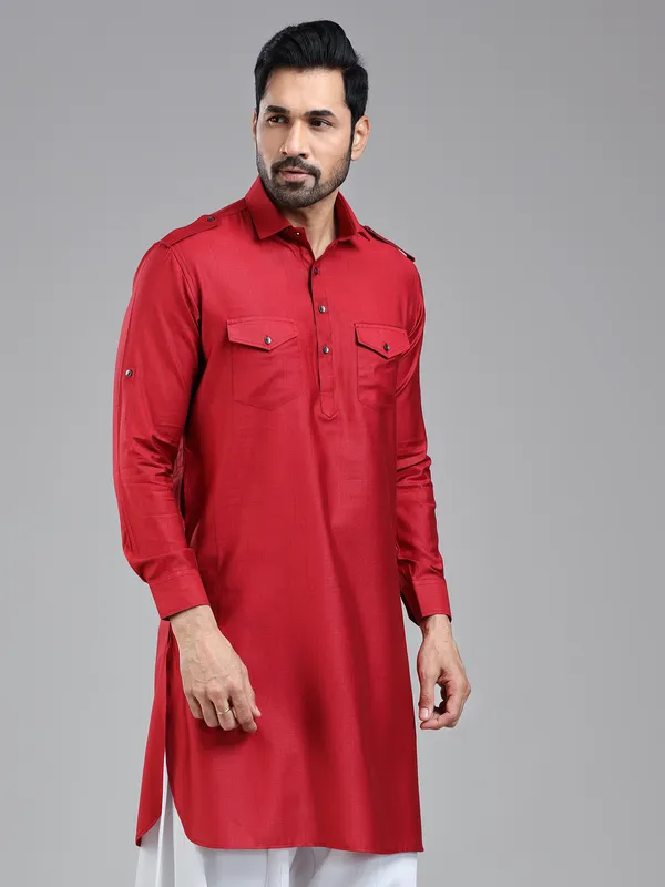 Luxurious presenting dark red mens pathani kurta