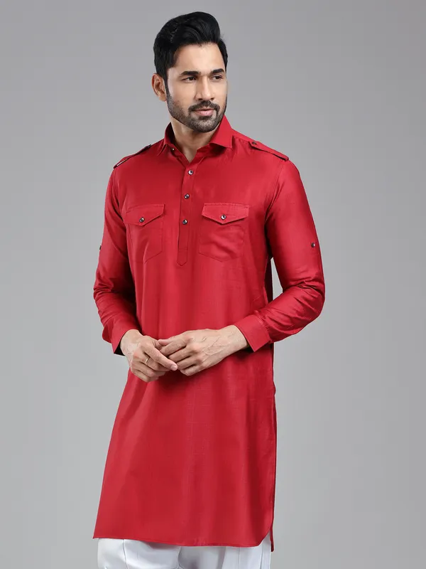 Luxurious presenting dark red mens pathani kurta