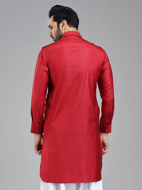 Luxurious presenting dark red mens pathani kurta