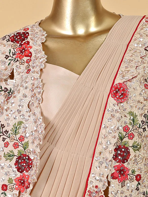 Lycra ready to wear saree in beige