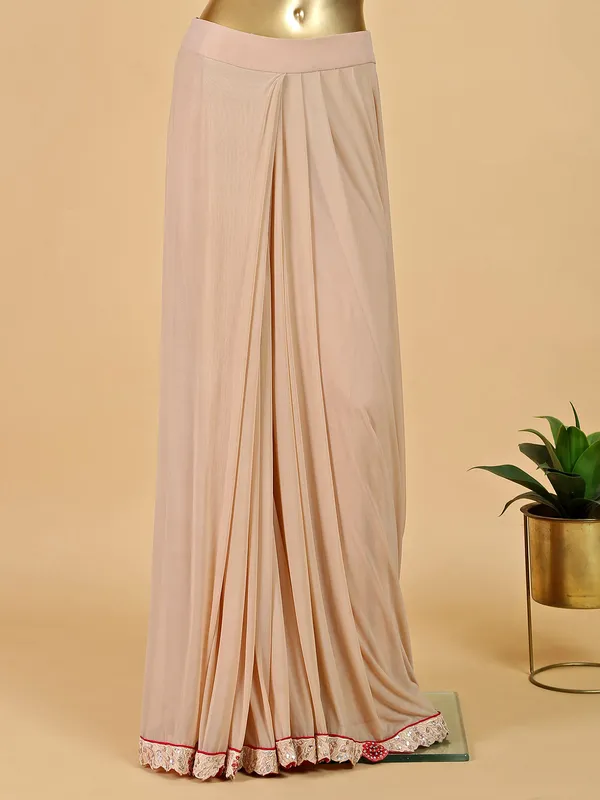 Lycra ready to wear saree in beige