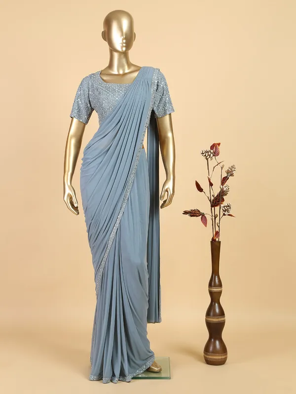 Lycra ready to wear saree in grey