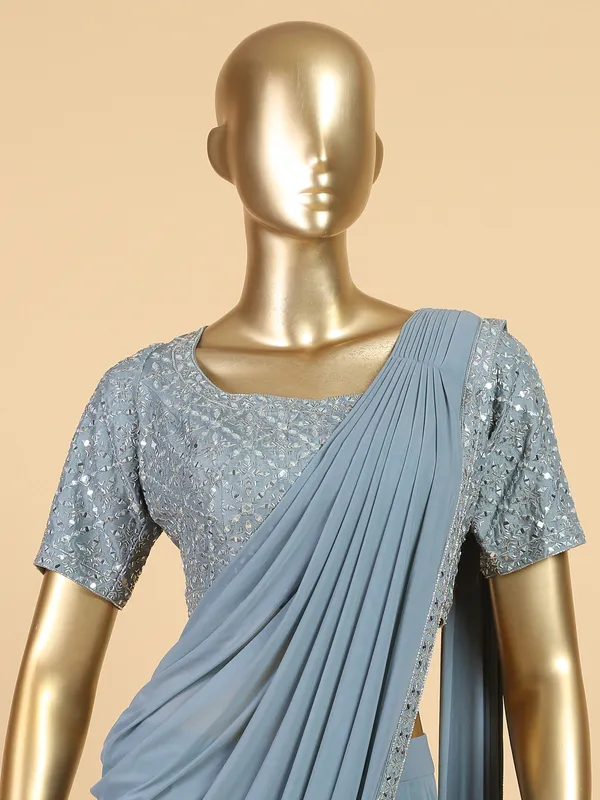 Lycra ready to wear saree in grey