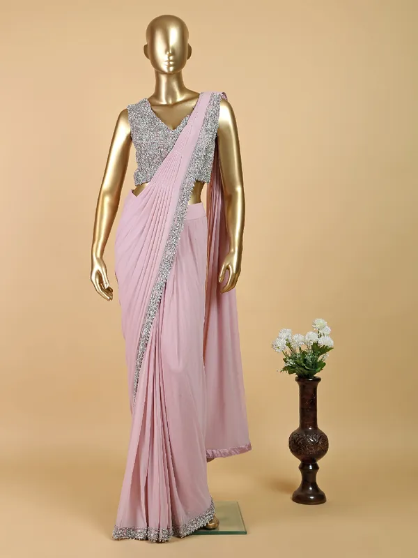 Lycra ready to wear saree in pink