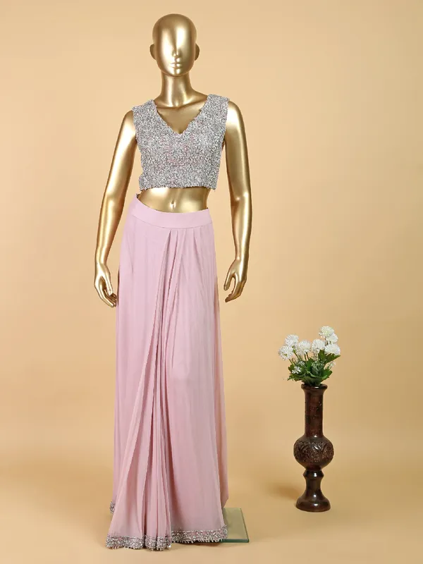Lycra ready to wear saree in pink