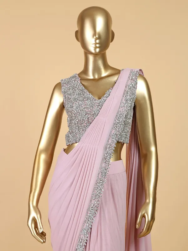 Lycra ready to wear saree in pink