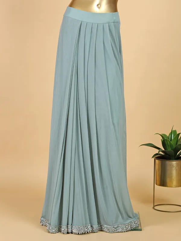 Lycra ready to wear saree in sage green