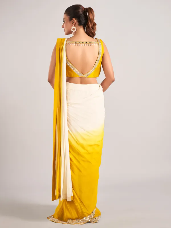 Lycra ready to wear saree in shaded cream and yellow