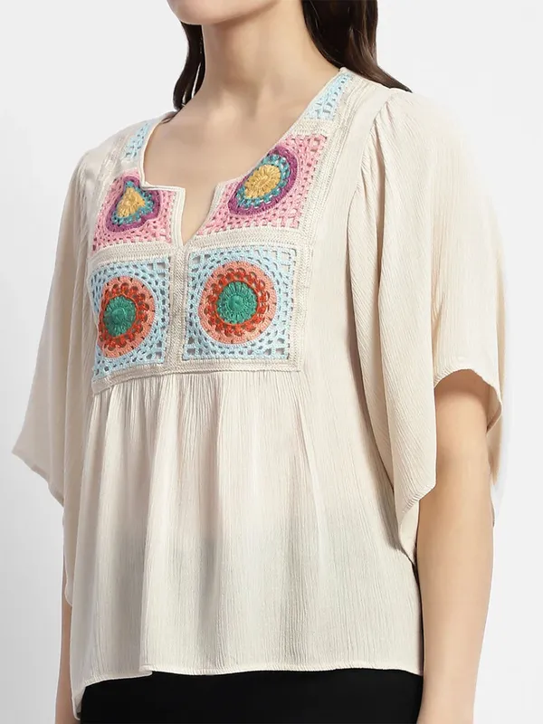 MADAME beige crochet embroidered casual top-G3-WTO4953 United States