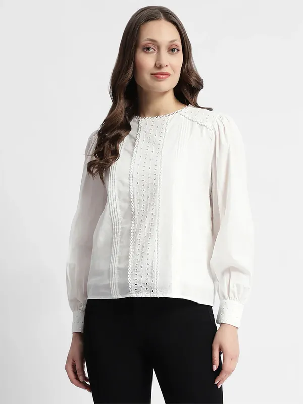 MADAME beige crochet embroidered top