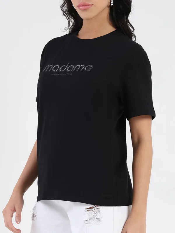 MADAME black brand name cotton t-shirt
