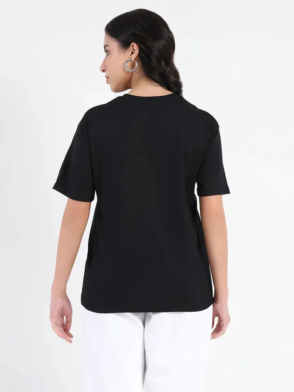 MADAME black printed cotton t-shirt