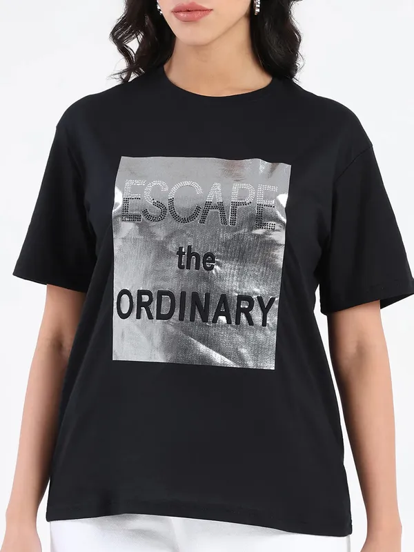 MADAME black printed cotton t-shirt