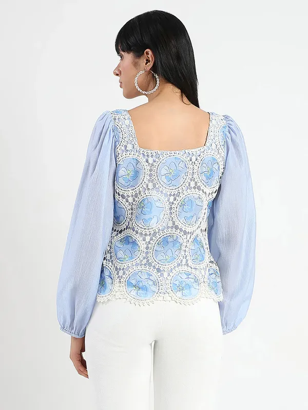 MADAME light blue linen printed top