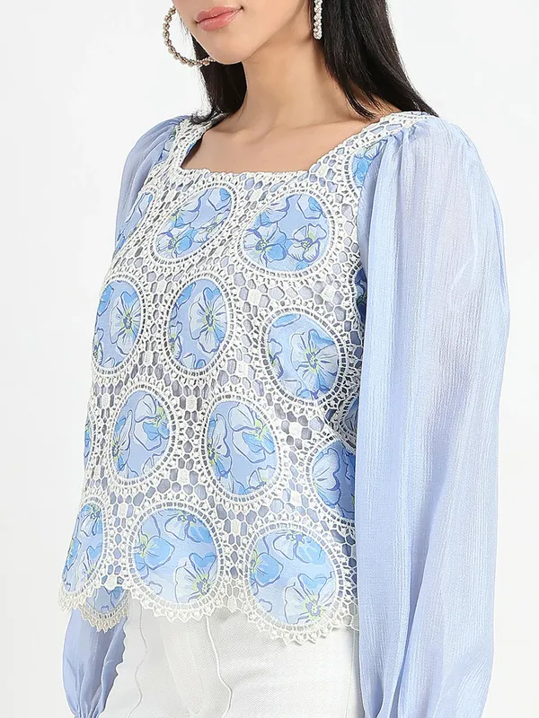 MADAME light blue linen printed top