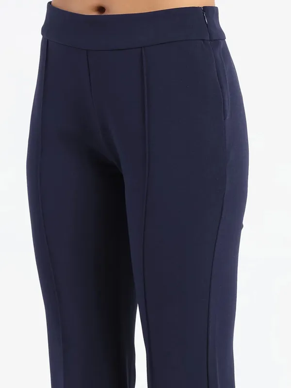MADAME navy solid shynthetics pant