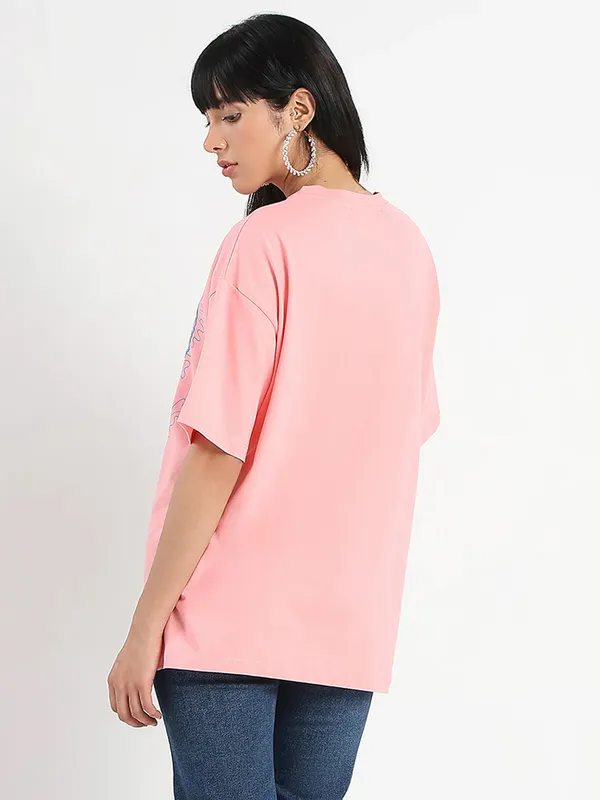 MADAME peach cotton printed t-shirt