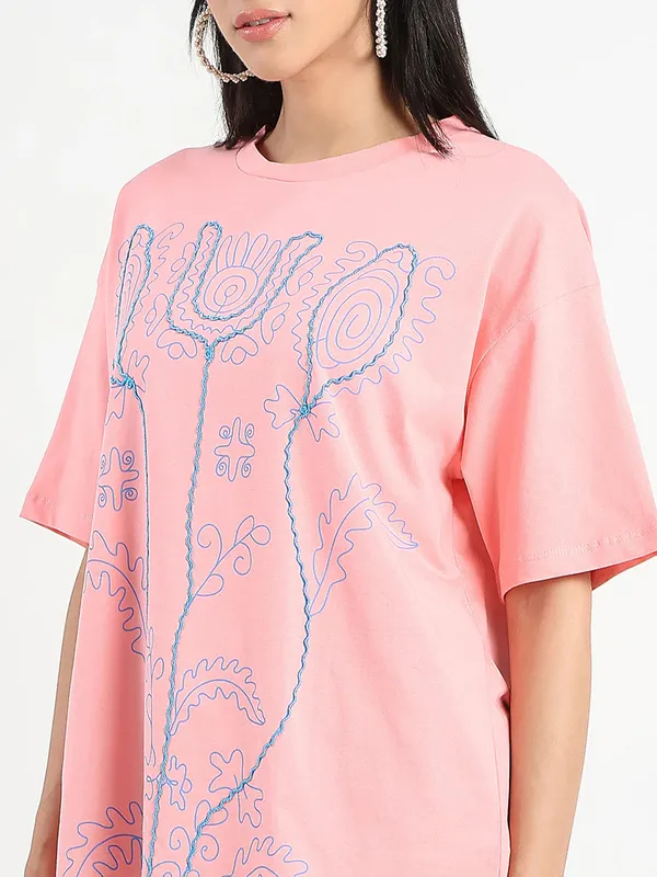 MADAME peach cotton printed t-shirt