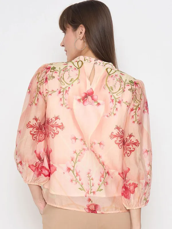 MADAME peach printed chiffon top