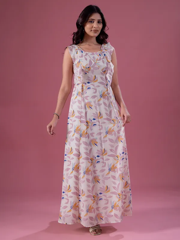 MADAME pink georgette printed dress