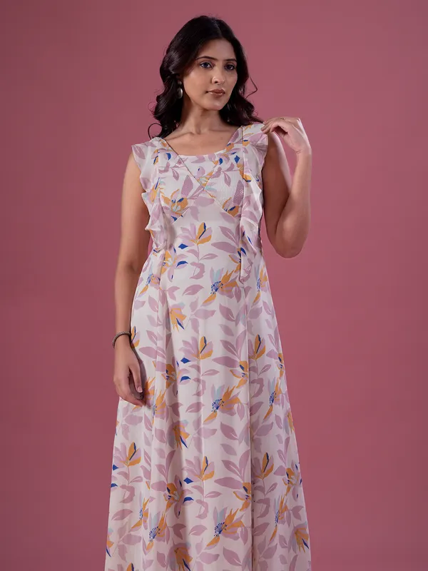 MADAME pink georgette printed dress