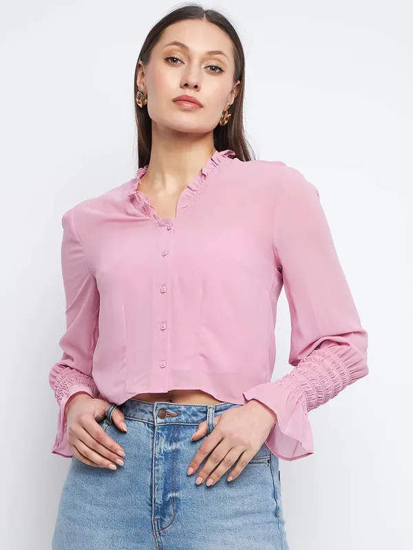MADAME pink plain poet sleeves top