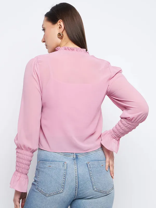 MADAME pink plain poet sleeves top