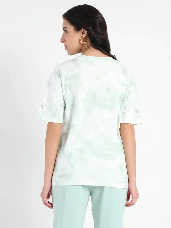 MADAME pista green printed cotton t-shirt