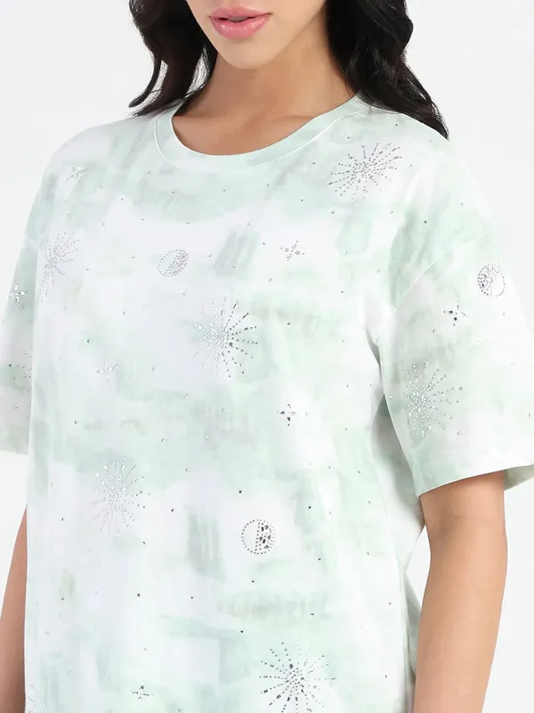 MADAME pista green printed cotton t-shirt