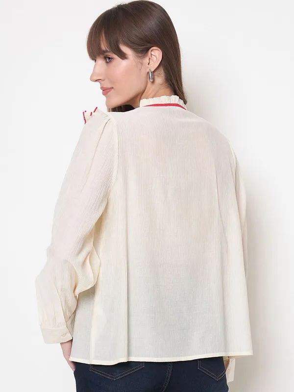 MADAME red and white linen top for women