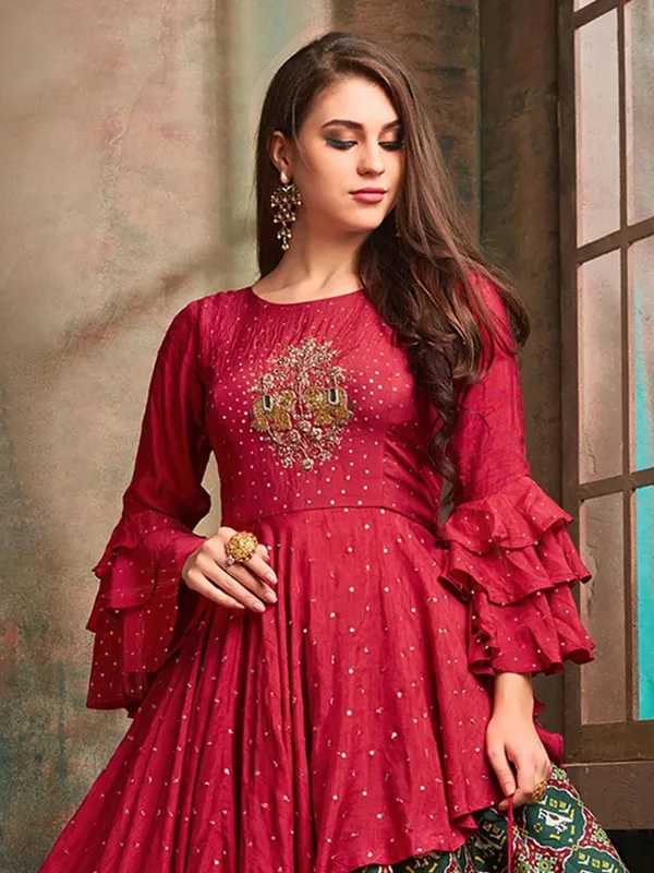 Magenta and green patola silk designer lehenga suit