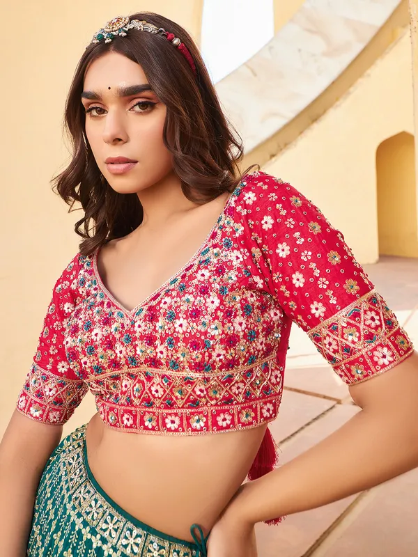 Magenta and green printed georgette lehenga choli
