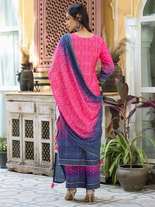 Magenta and navy printed silk kurti set