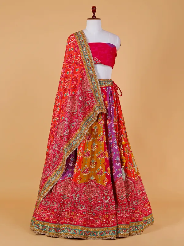 Magenta and orange silk lehenga choli