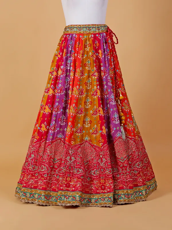 Magenta and orange silk lehenga choli