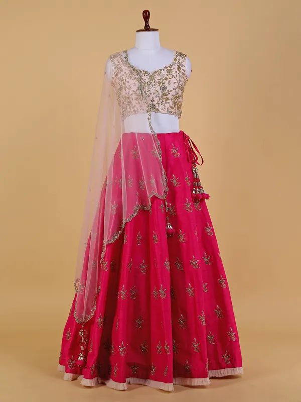 Magenta and peach raw silk lehenga choli
