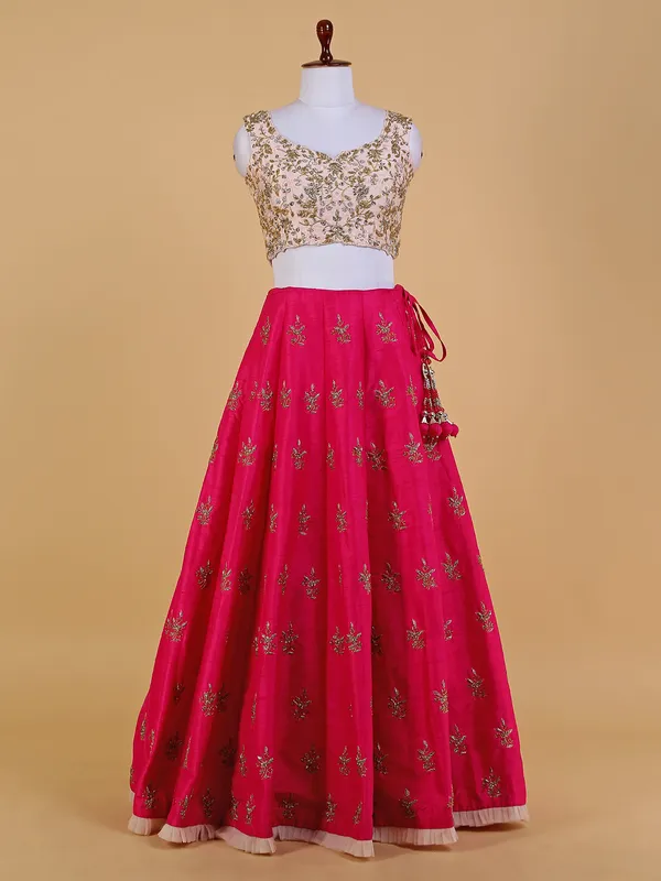 Magenta and peach raw silk lehenga choli