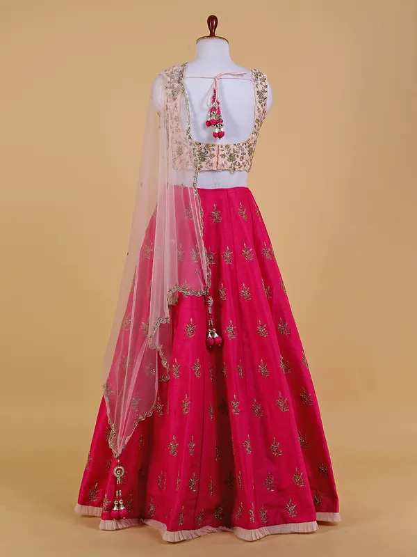 Magenta and peach raw silk lehenga choli