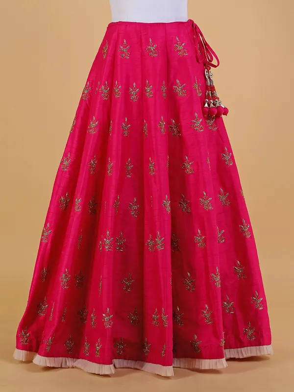 Magenta and peach raw silk lehenga choli