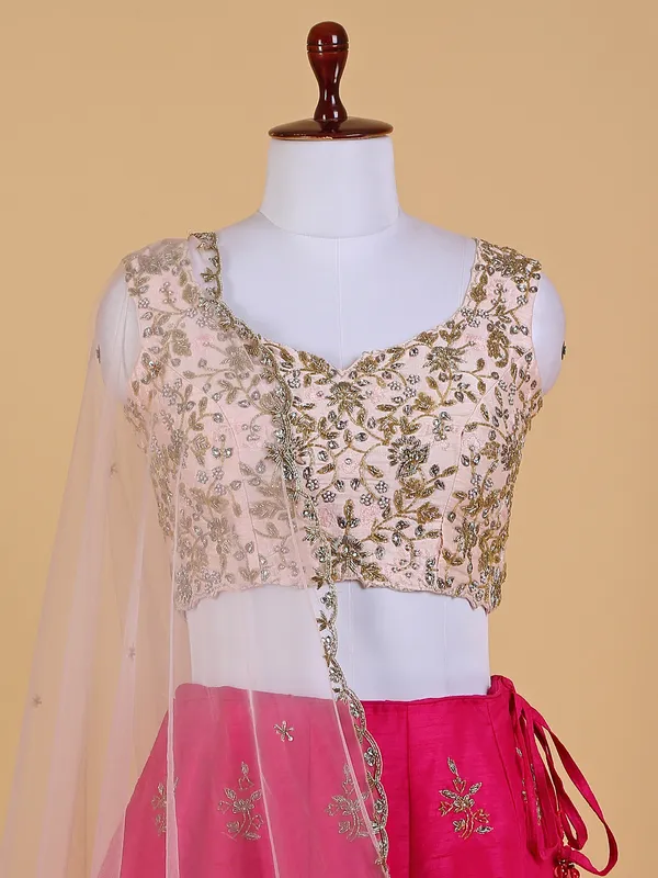 Magenta and peach raw silk lehenga choli