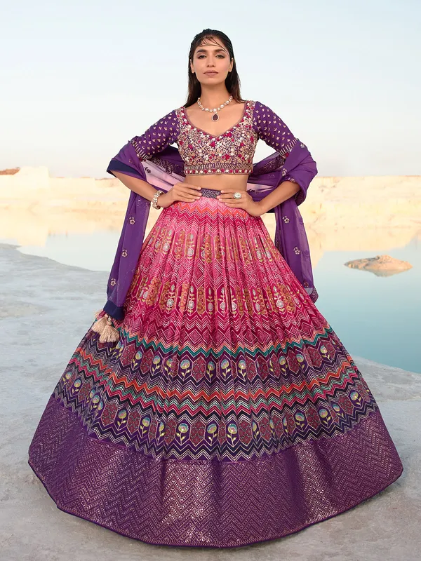 Magenta and purple georgette lehenga choli