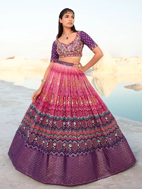 Magenta and purple georgette lehenga choli
