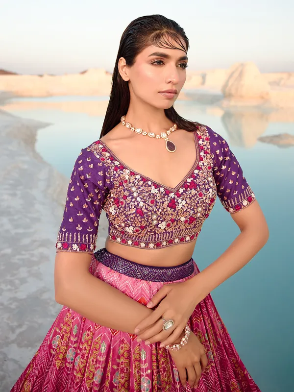 Magenta and purple georgette lehenga choli