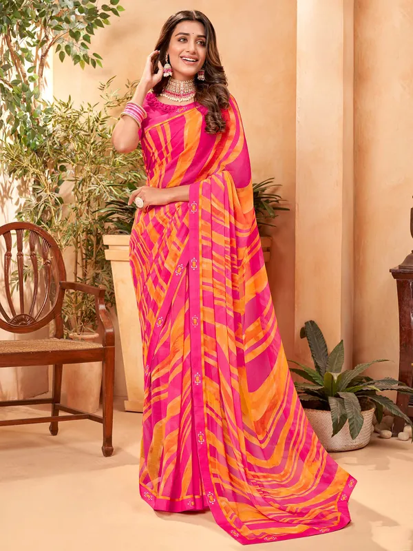 Magenta and yellow georgette saree