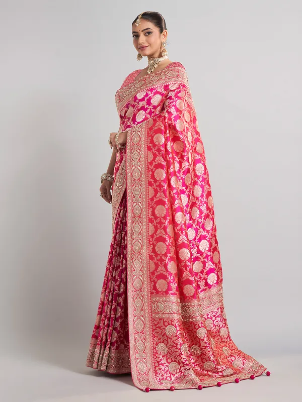 Magenta banarasi silk saree for grand wedding wear