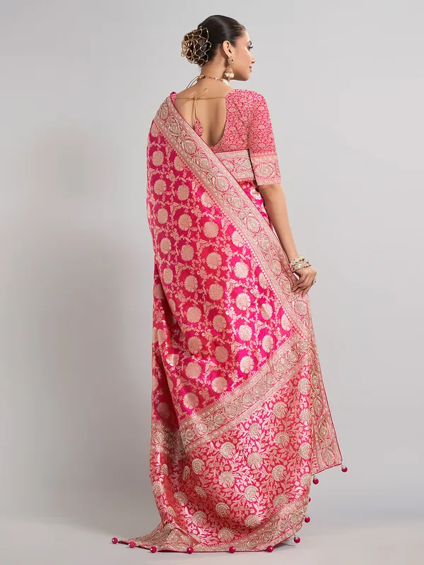 Magenta banarasi silk saree for grand wedding wear