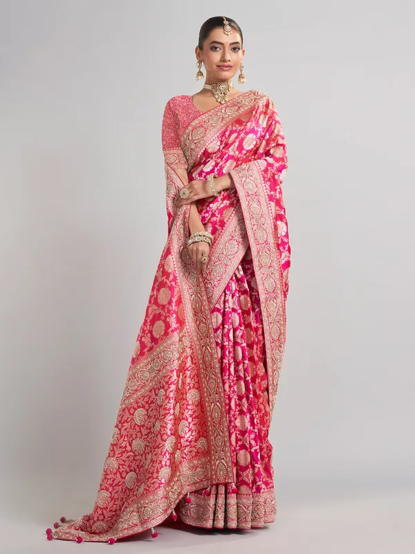 Magenta banarasi silk saree for grand wedding wear
