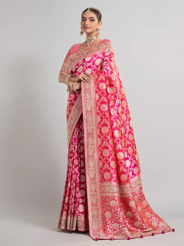Magenta banarasi silk saree for grand wedding wear
