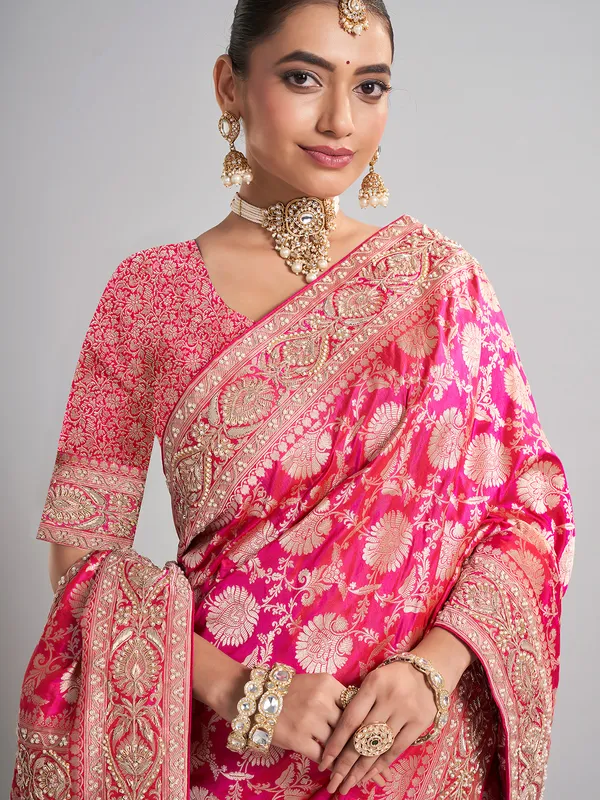 Magenta banarasi silk saree for grand wedding wear