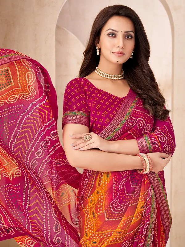 Magenta bhandari printed saree in chiffon